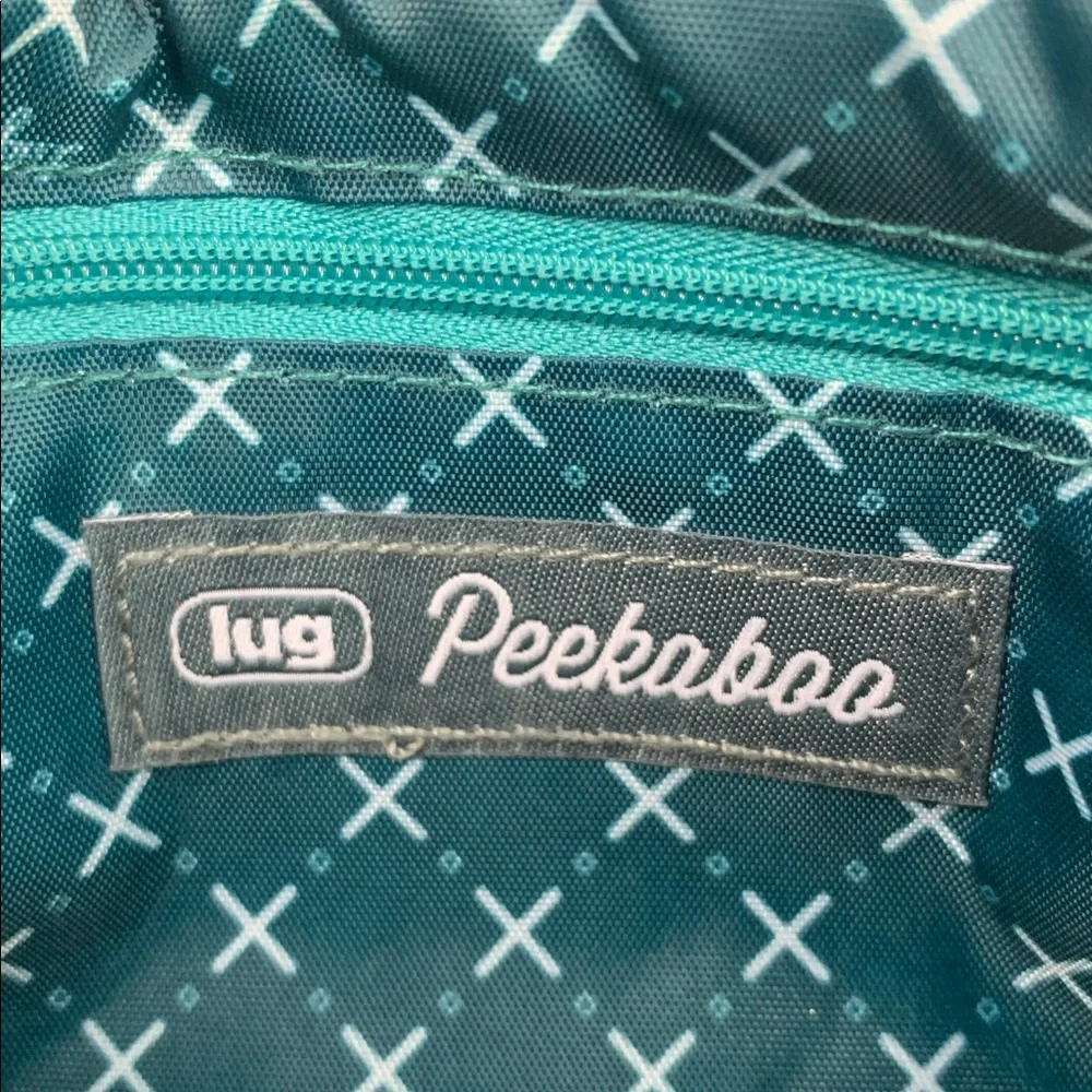 LUG Peekaboo Turquoise Teal Fuschia Purple Crossbody Bag Bells ornament Wristlet